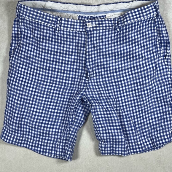 Polo Ralph Lauren 35W 100% Linen Blue Gingham Straight Fit Shorts - Picture 2 of 10